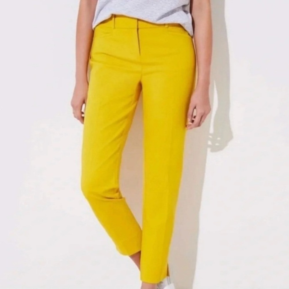 Loft Women's Sz 4 Petite Marisa Fit Cropped Riviera Pant Mustard Yellow Mid-Rise